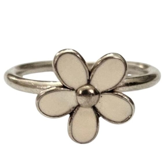 Pandora White Daisy Ring Enamel Sterling Ale - Picture 3 of 7